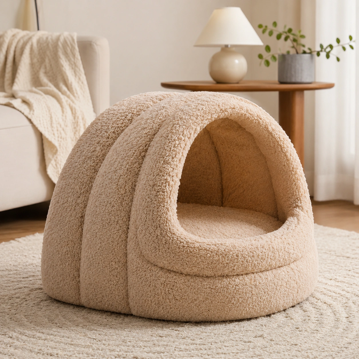 Katzenbett Teddypluesch – Beige