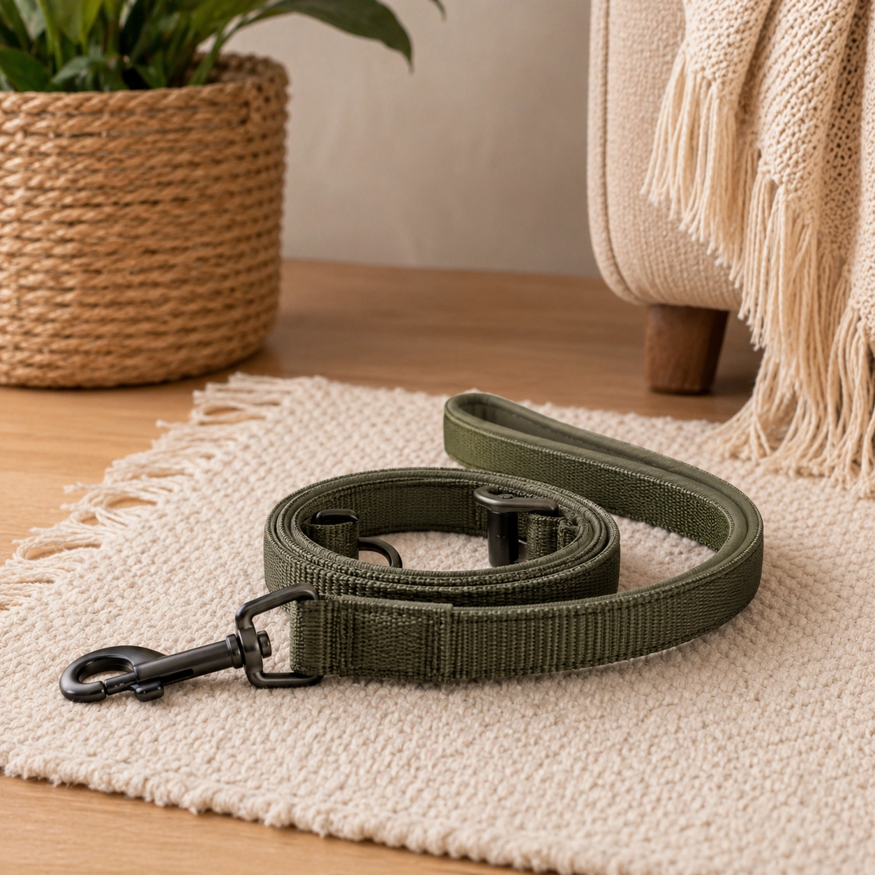 Hundeleine Nylon Klassisch – Olivgrun