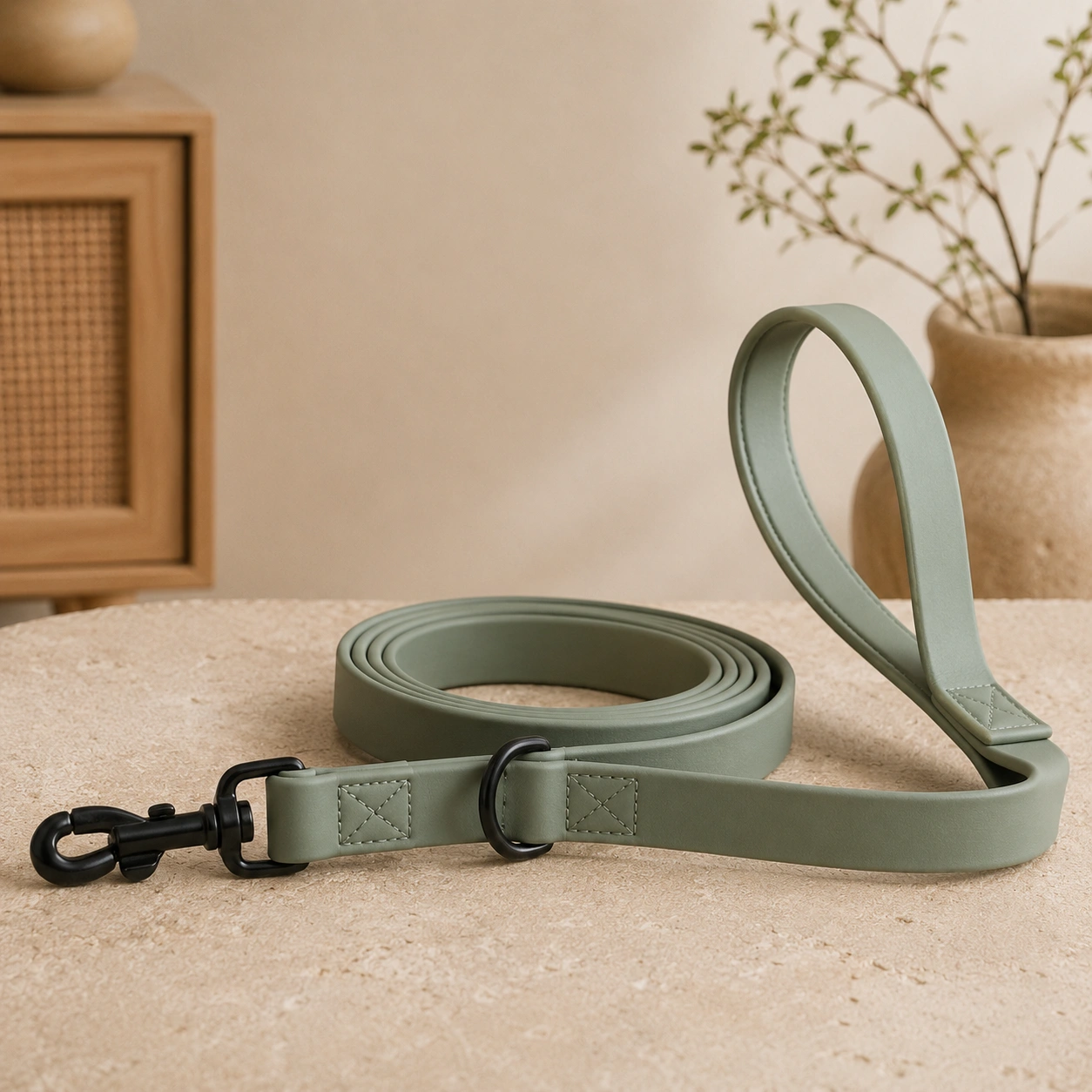 Hundeleine PVC Beschichtet – Salbeigrun