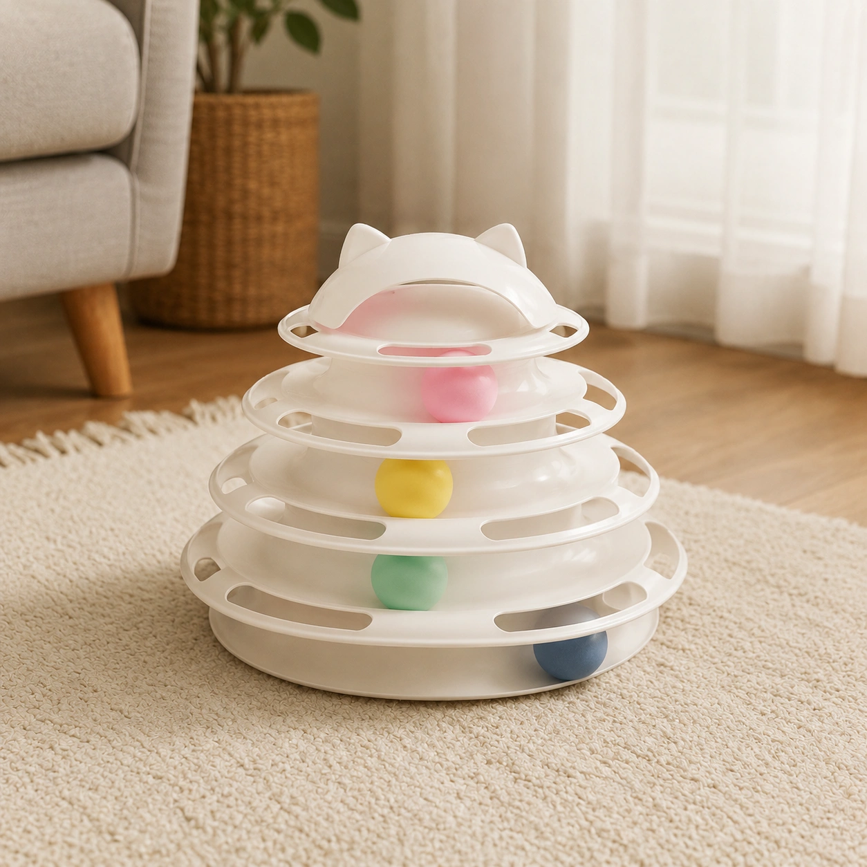 Katzen Spielturm Mit Kugeln – Weiss