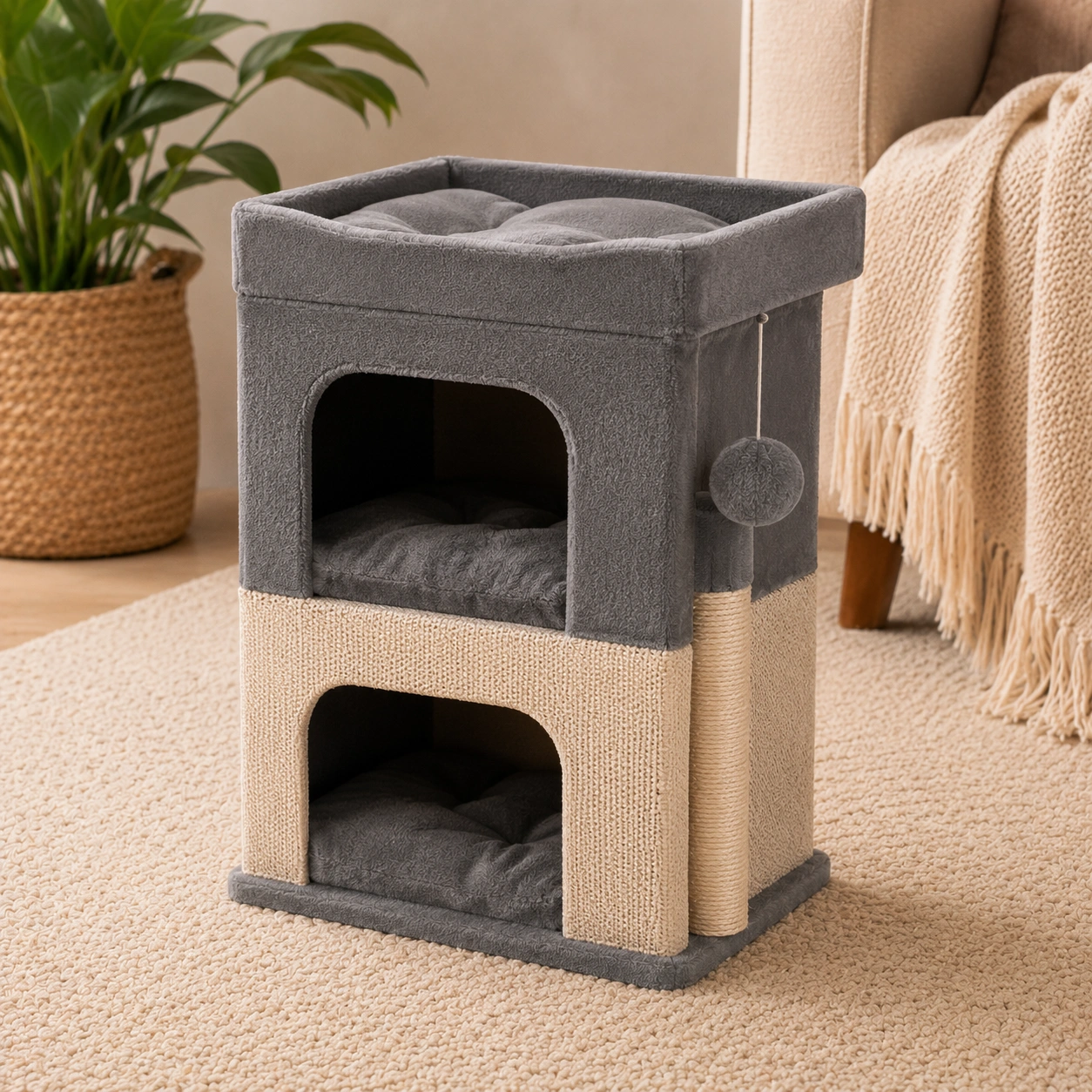 Katzenhoehle mit Doppeldecker Design