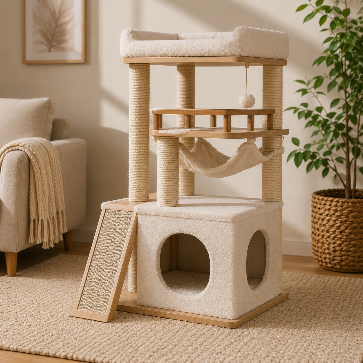 Katzenbaum mit Haengematte und Aussichtsplattform