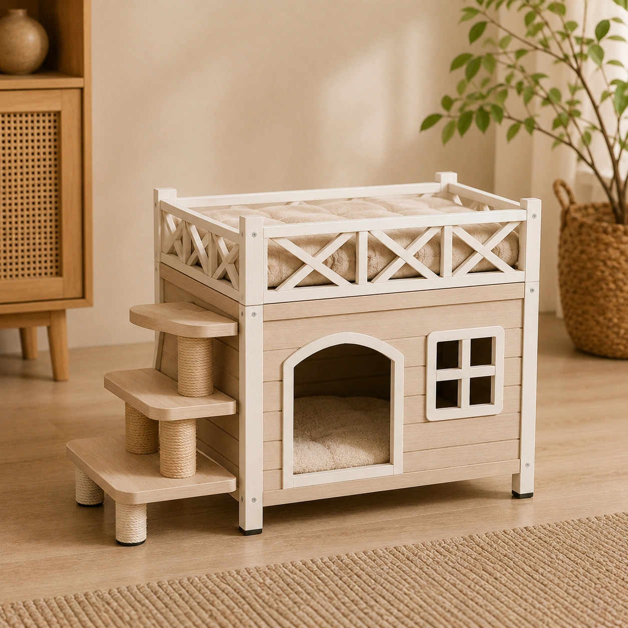 Katzenhaus mit Treppe und Dachliegeplatz