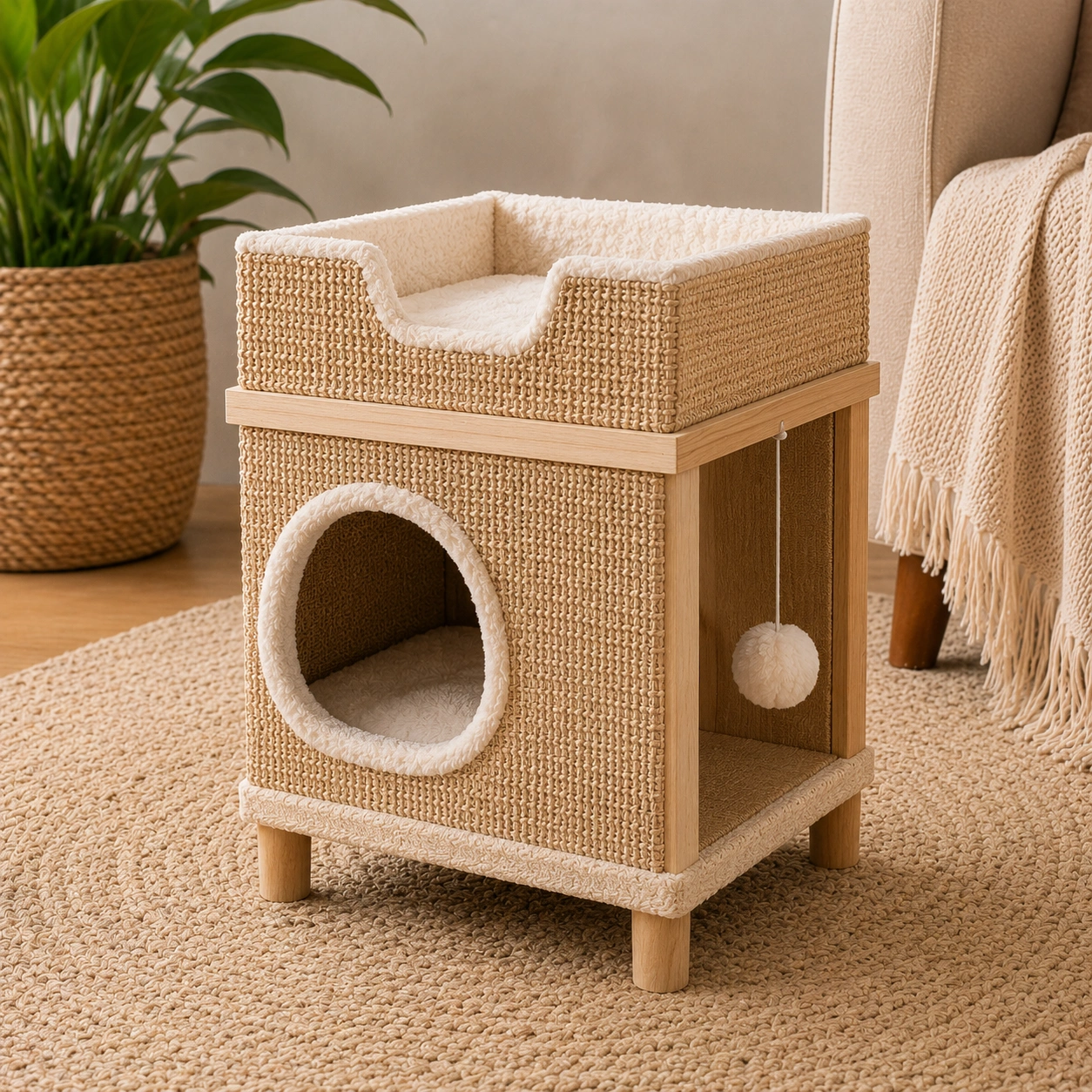 Katzenbett mit Hoehle und Liegeplattform