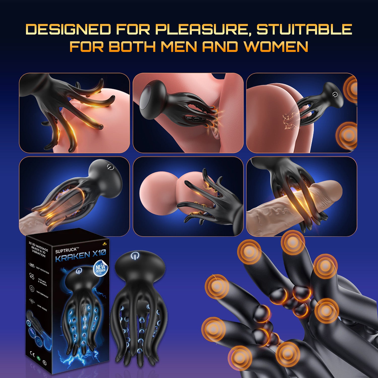 2026 Limited 50% OFFKRAKEN SuptruckTM X10 Unisex360° Vibrator 32 MassageBeads & 10 Modes