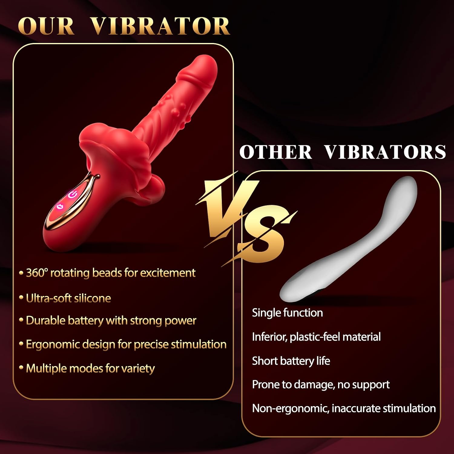 💥🔥2026 Upgraded Thrusting Vibrator Rabbit Dildo G-spot Sex Toys with Rotating Beads -👄Crimson Vortex™🔥