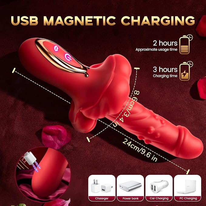 💥🔥2026 Upgraded Thrusting Vibrator Rabbit Dildo G-spot Sex Toys with Rotating Beads -👄Crimson Vortex™🔥