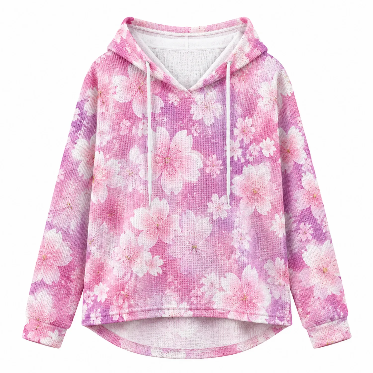 Damen Hoodie mit Kirschblütenmuster in Rosa