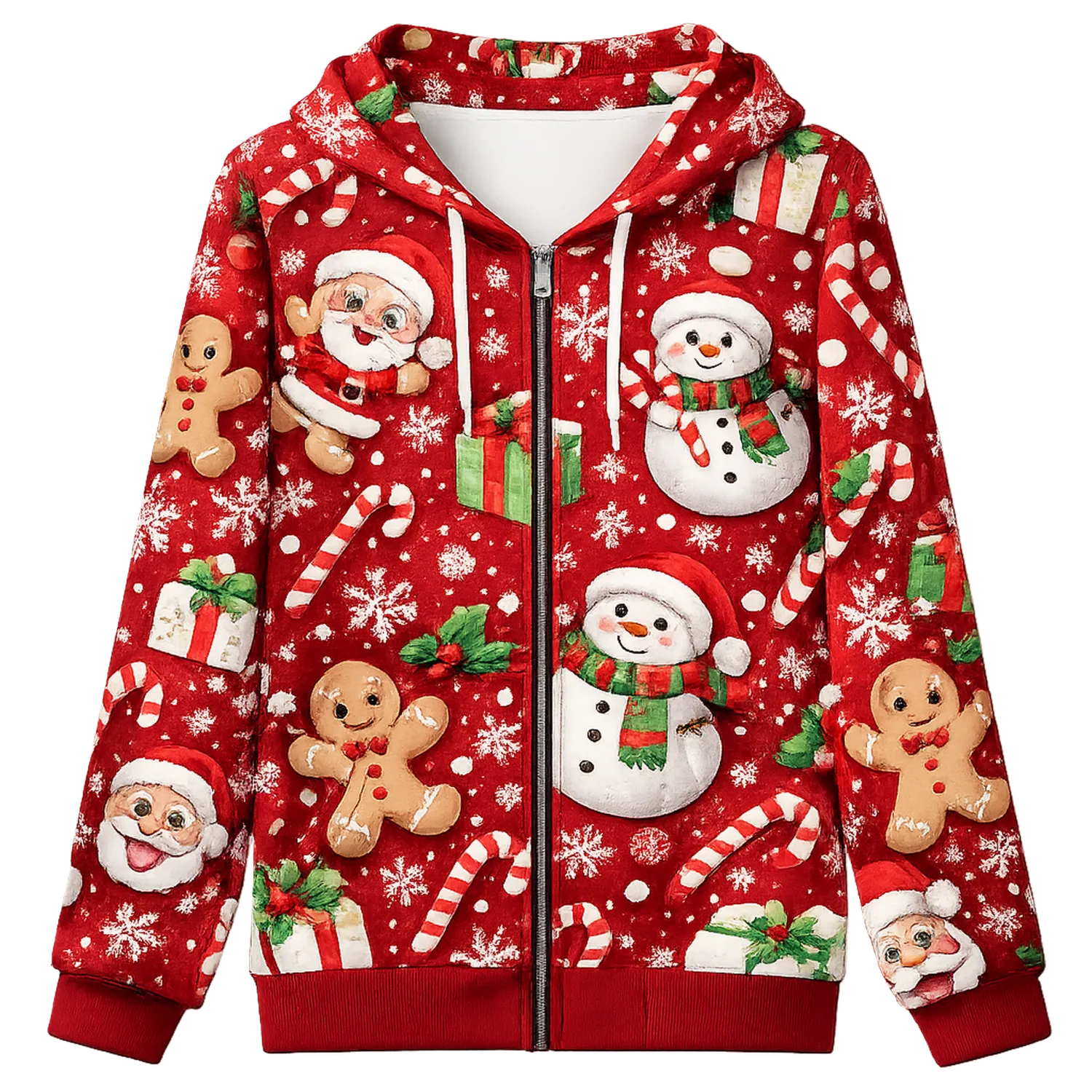 Weihnachtliche Kapuzenjacke mit Print - Rot
