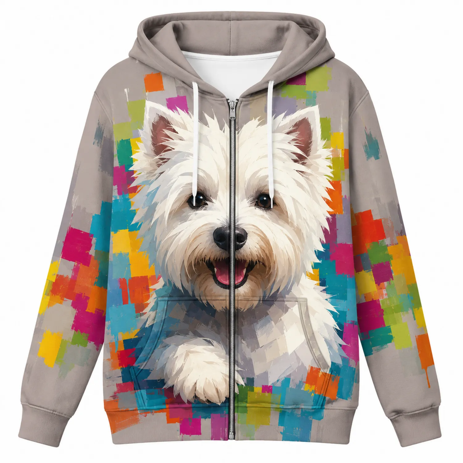 Grauer Hoodie mit Hundemotiv, Atmungsaktiv und Bunt