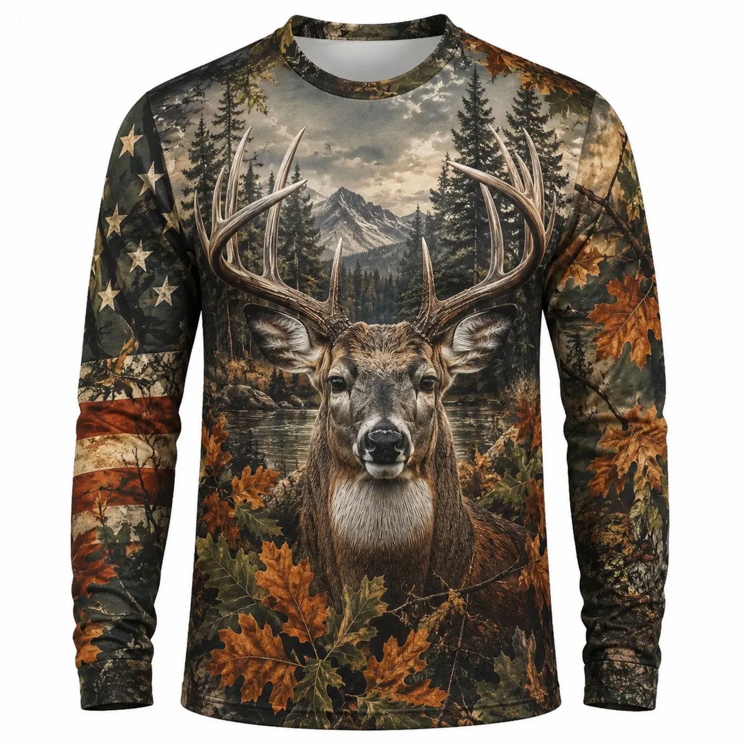 Langarmshirt mit Hirsch- und Naturmotiv für den Herbst