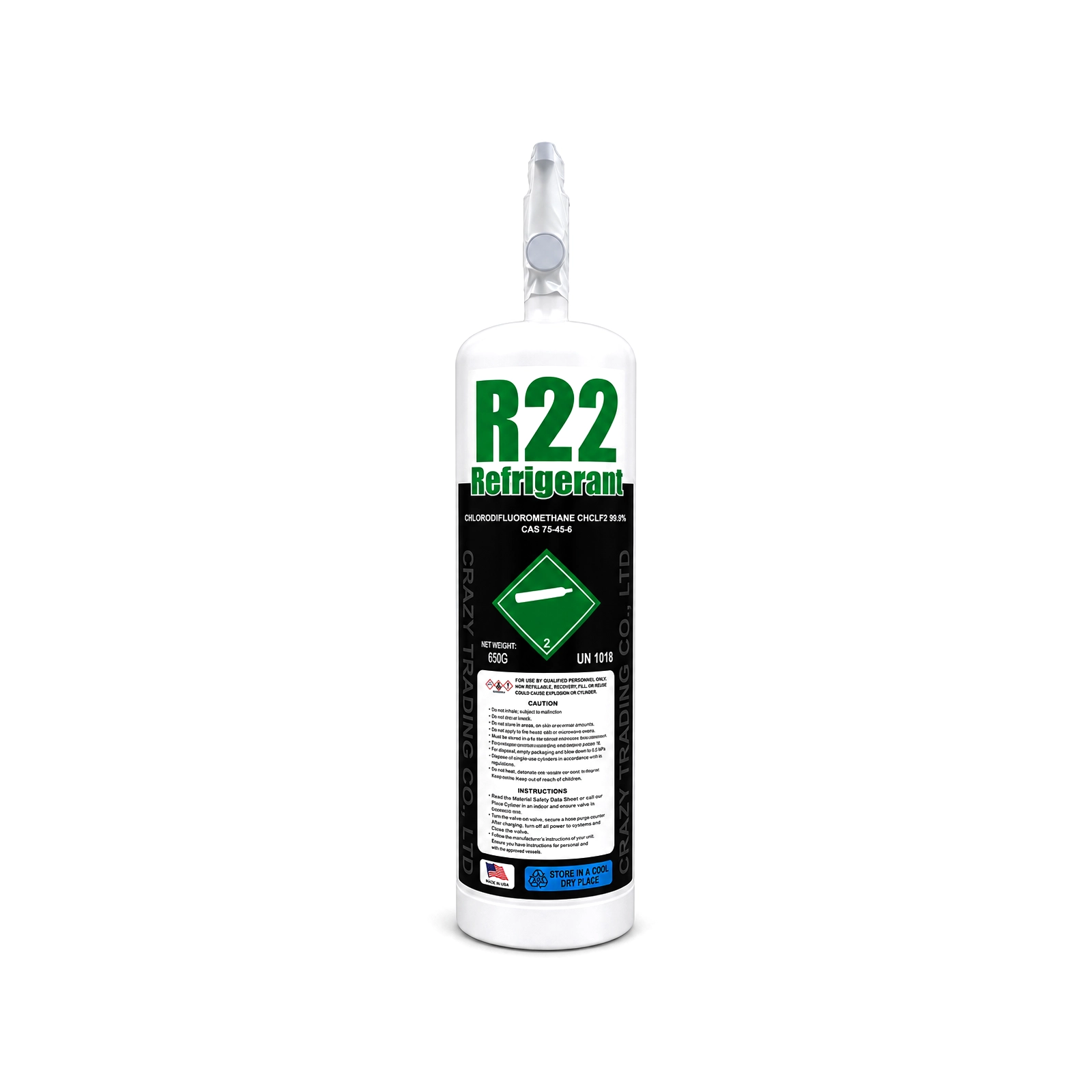 R22 refrigerant 1.5 lb cylinder, front view