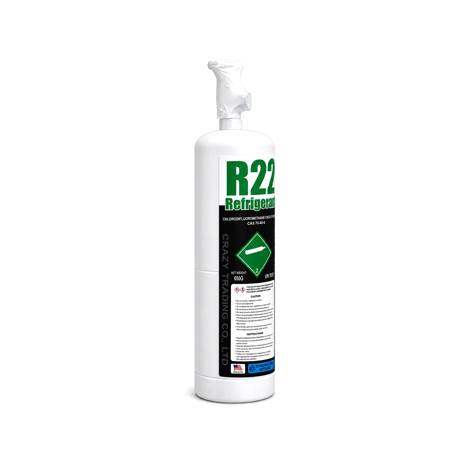 R22 refrigerant 1.5 lb cylinder, angled view showing the label