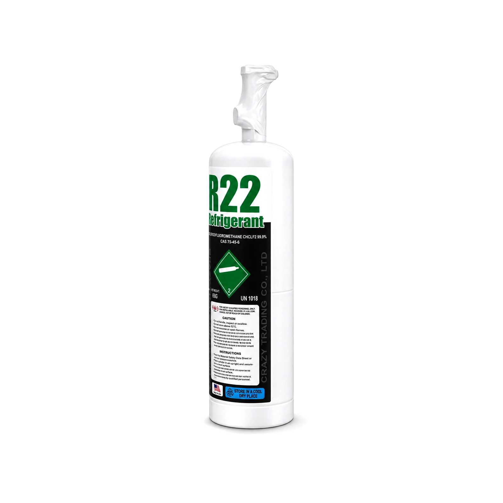 R22 refrigerant 1.5 lb cylinder, alternate side view