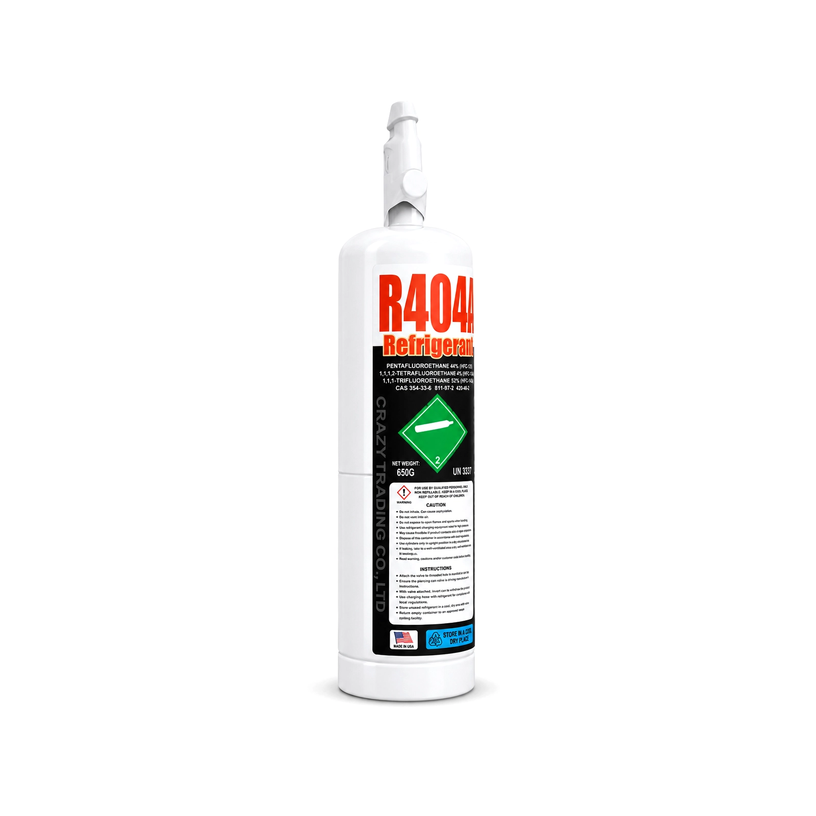R410A refrigerant 1.5 lb cylinder, angled view showing the label