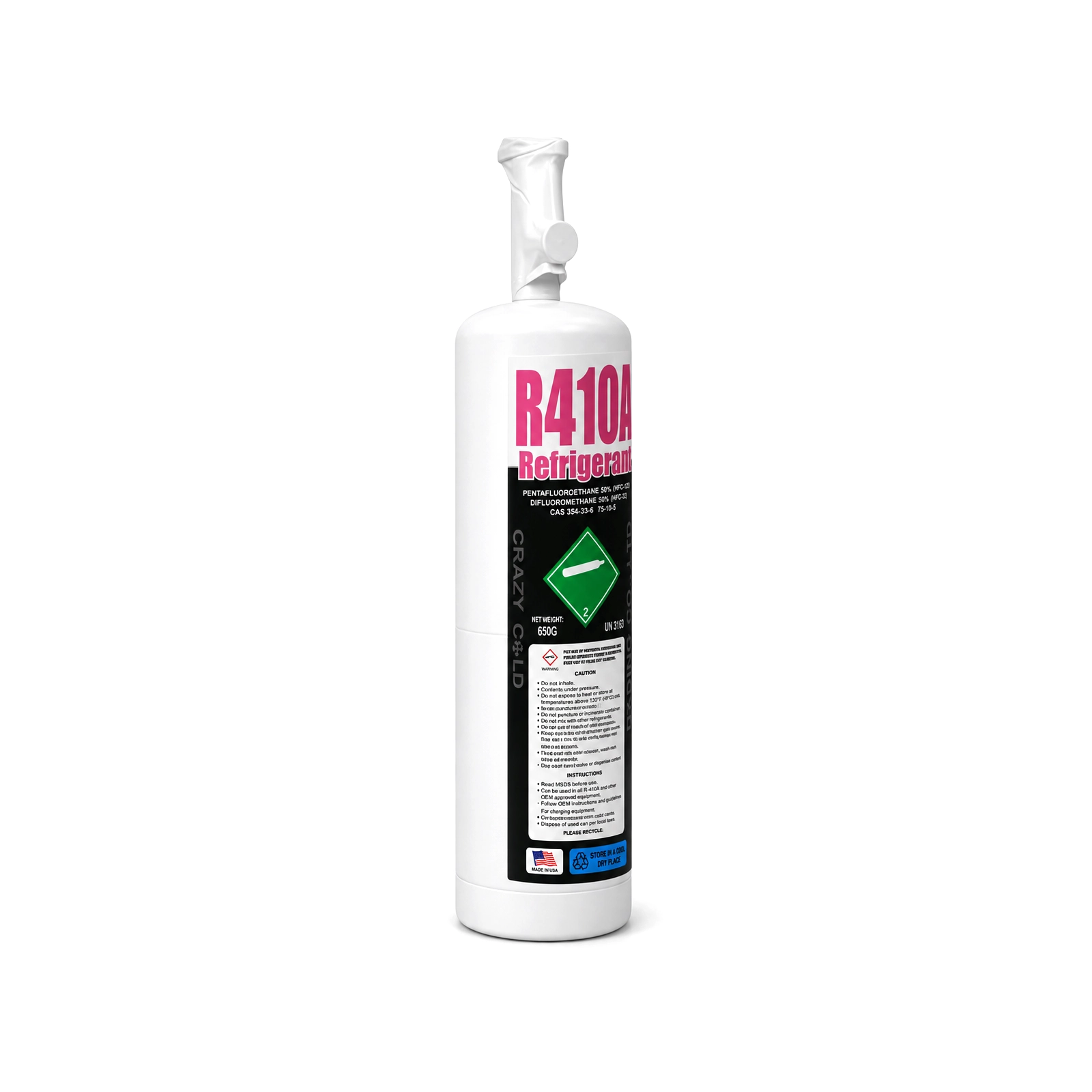 R404A refrigerant 1.5 lb cylinder, angled view showing the label