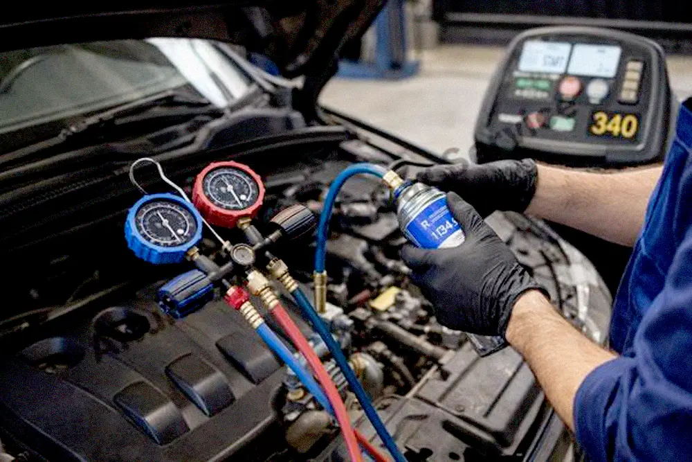 Automotive AC refrigerant gauge refill service