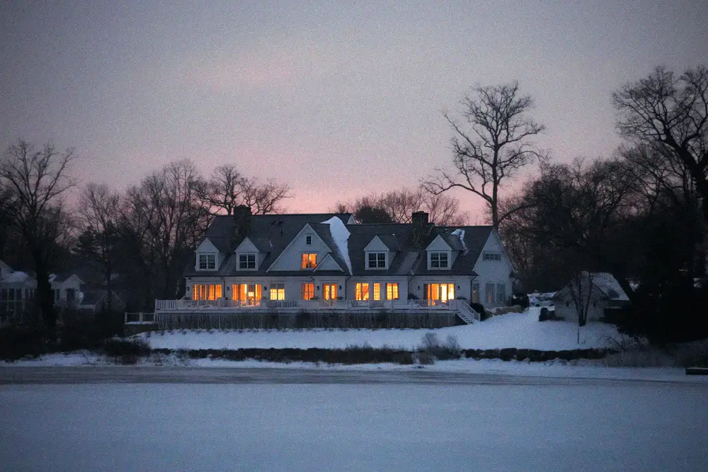 Snow-covered house remaining warm during extremely cold weather