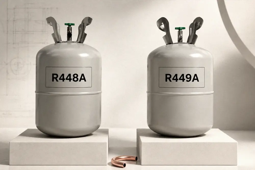R448A and R449A refrigerant cylinders displayed side by side for performance comparison
