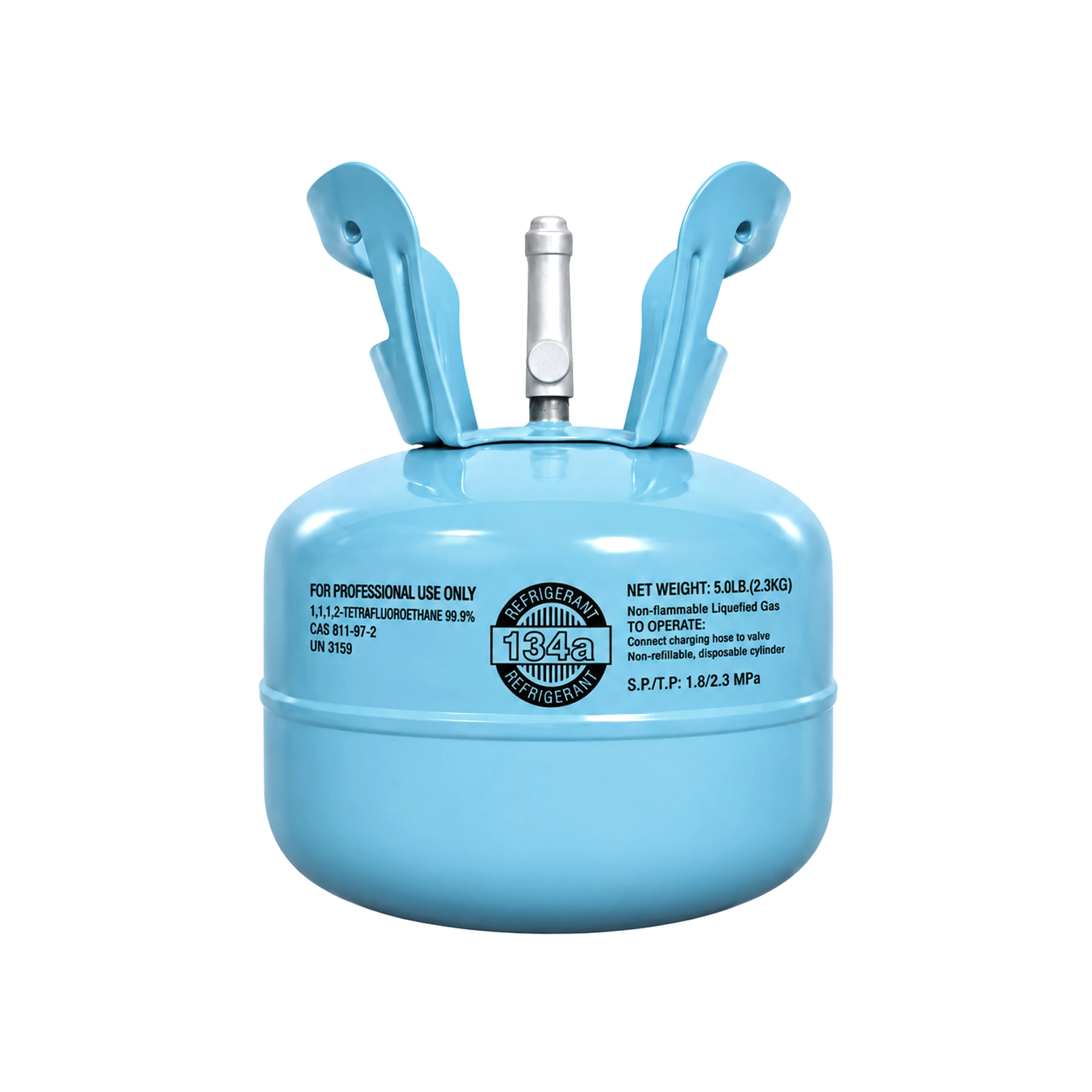 R134a refrigerant 5 lb cylinder, front view