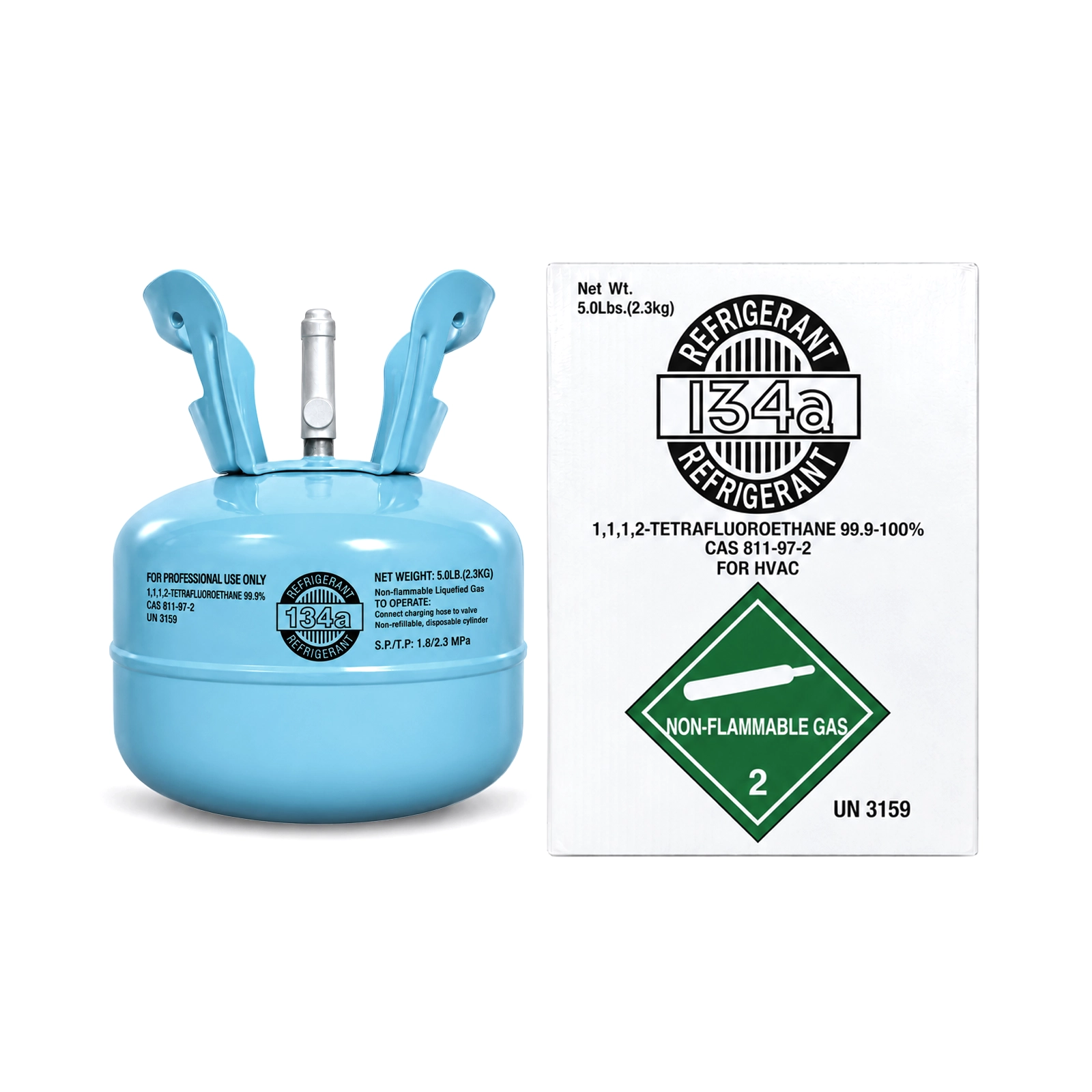 R134a refrigerant 5 lb cylinder with its shipping box