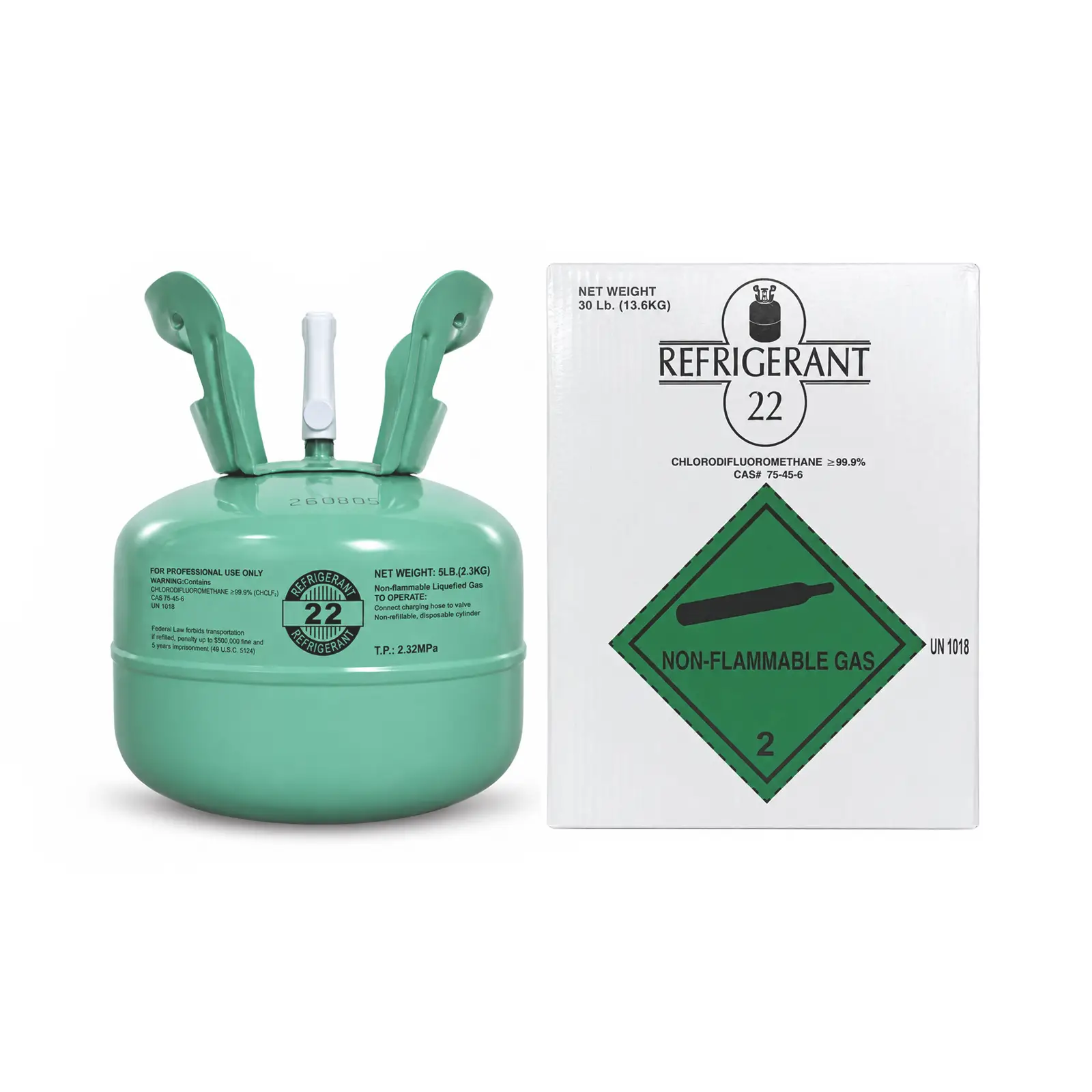 R22 refrigerant 5 lb cylinder with its shipping box
