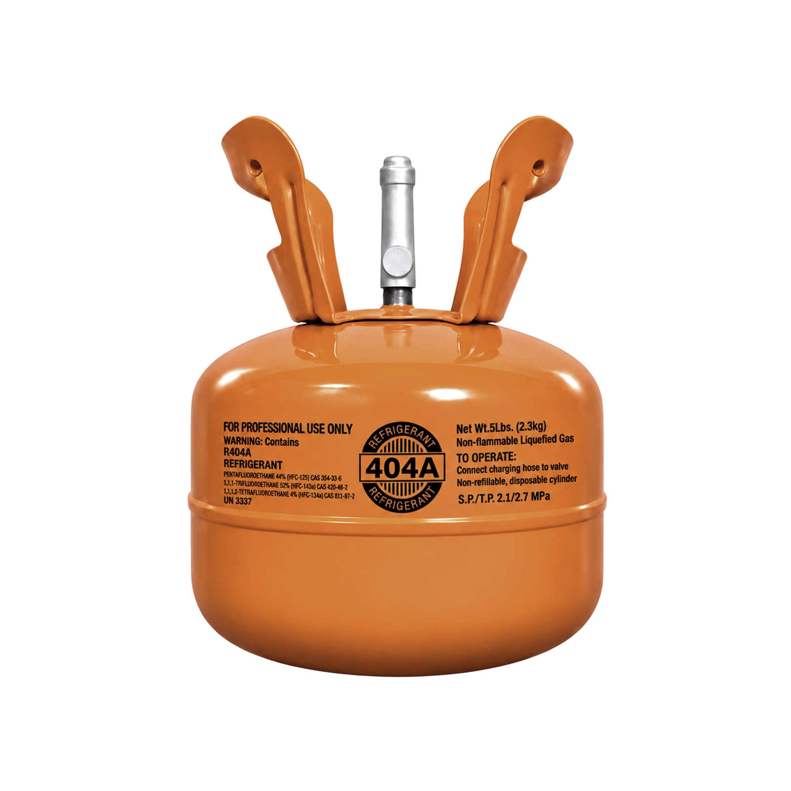 R404A refrigerant 5 lb cylinder, front view