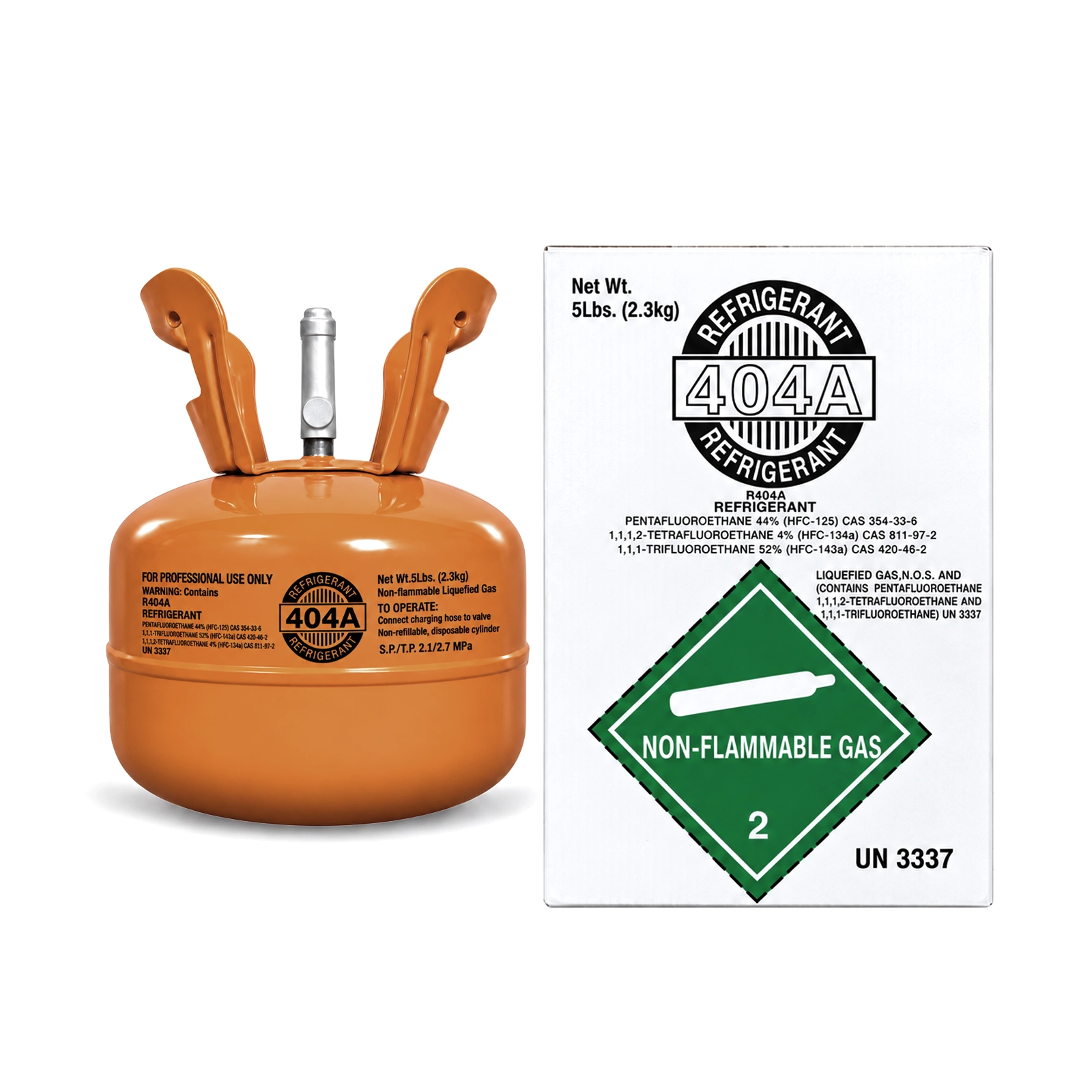 R404A refrigerant 5 lb cylinder with its shipping box