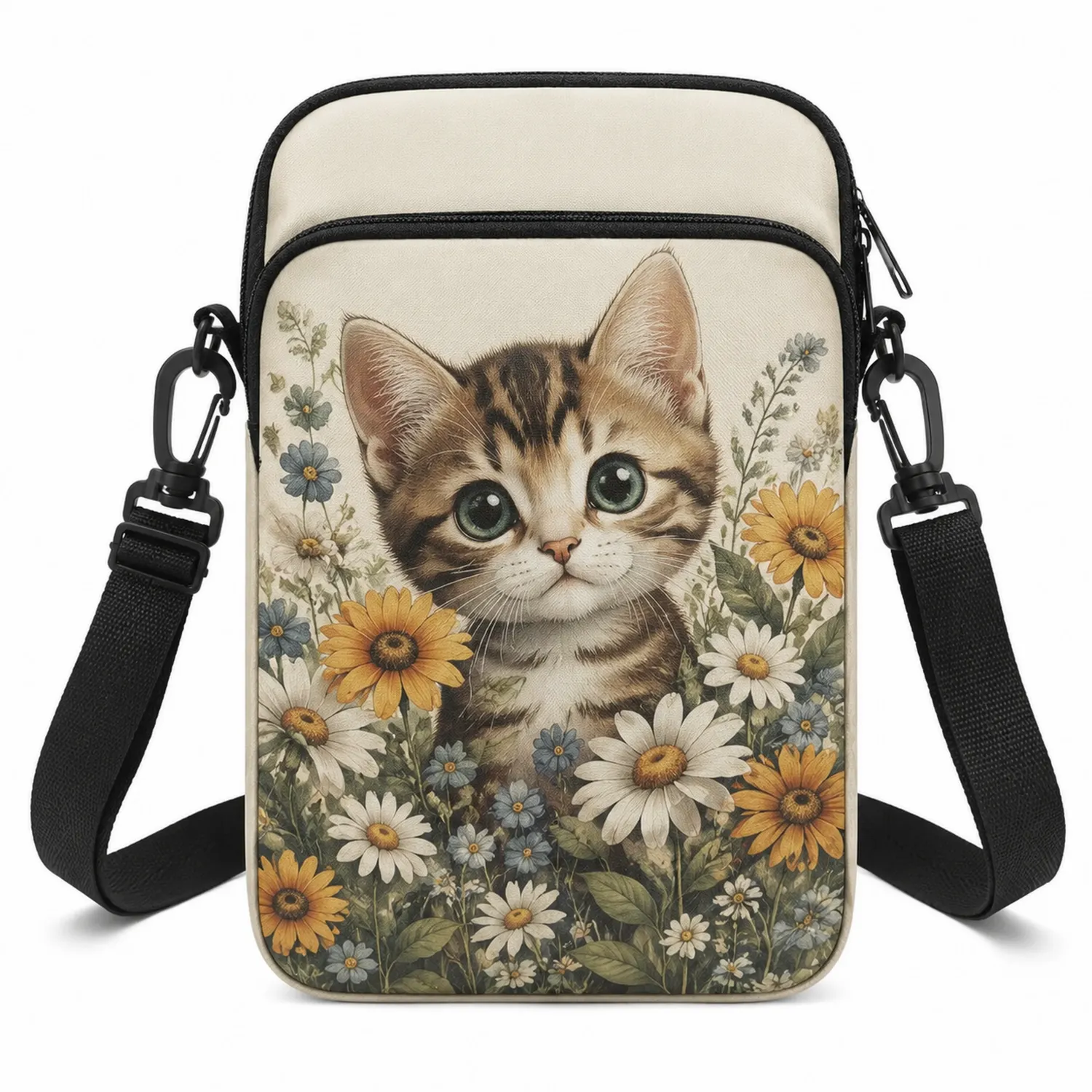 Bolso Bandolera Multicolor con Gato y Flores