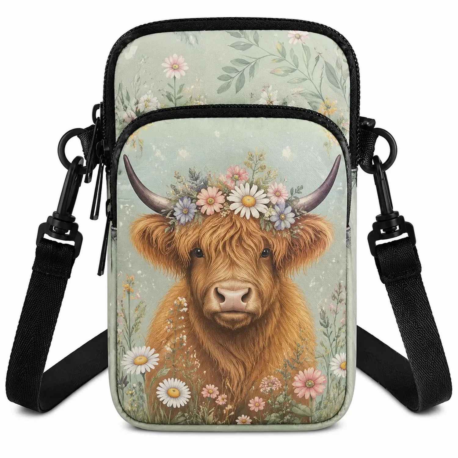 Bolso Bandolera Pequeño de Vaca con Correa Ajustable y Diseño Floral