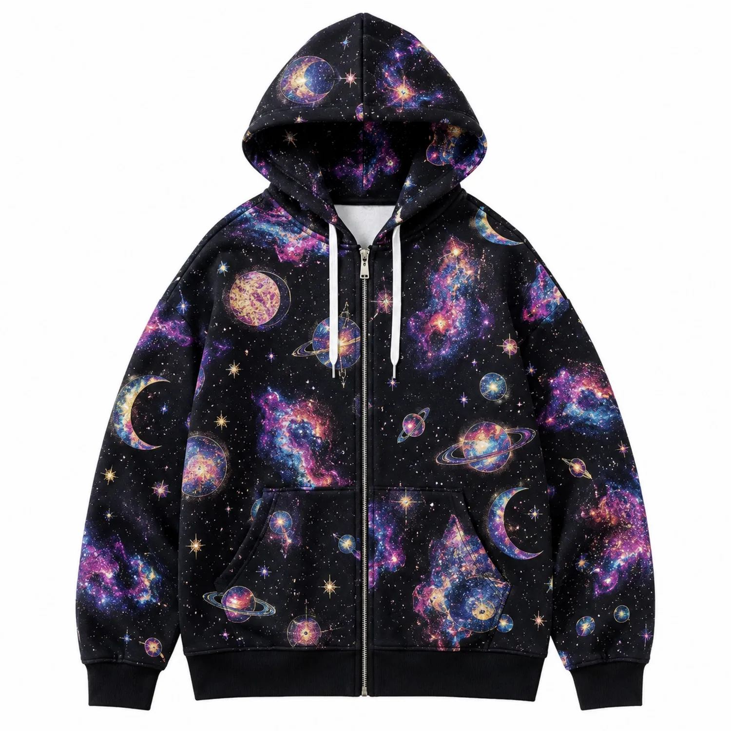 Sudadera con Capucha Unisex Estampado Galaxia Negro Azul Violeta