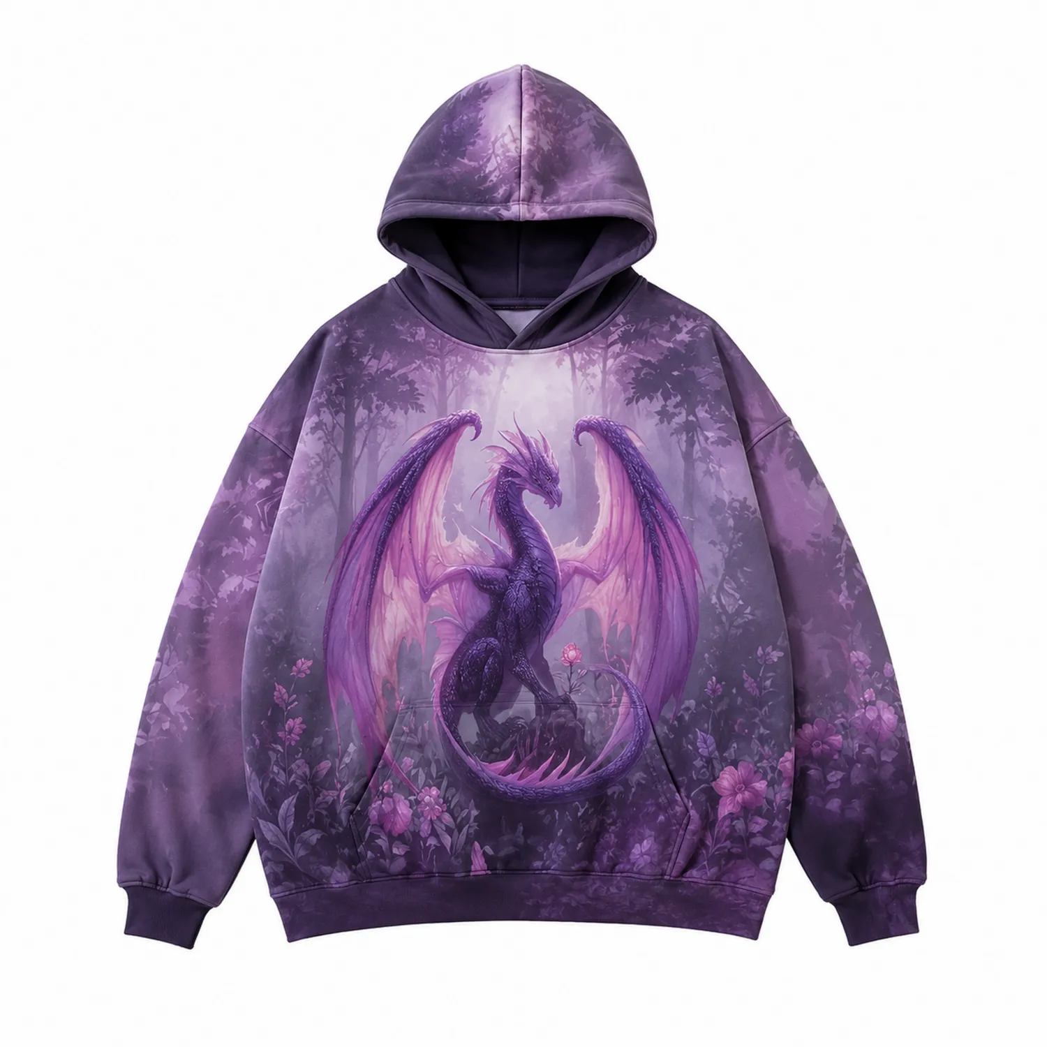 Sudadera con Capucha Dragón 3D Morada