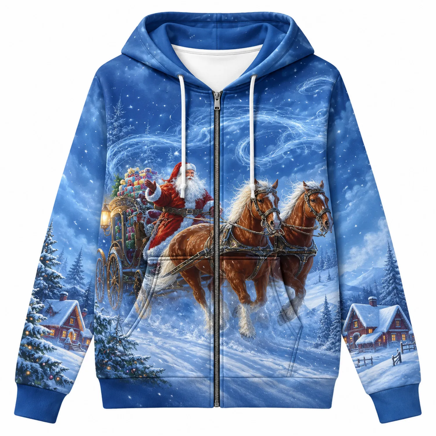 Sudadera con Capucha de Navidad con Santa Claus Azul
