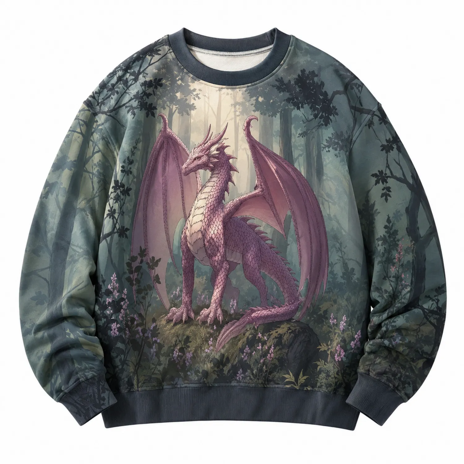Suéter Unisex Dragón Violeta en Bosque Fantasía