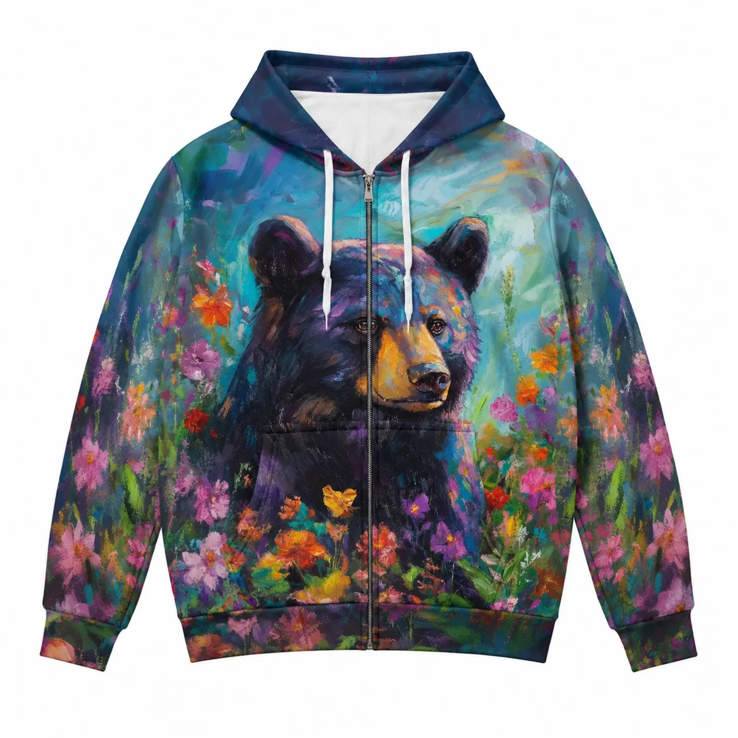 Sudadera con Capucha Arte de Oso Florido Multicolor