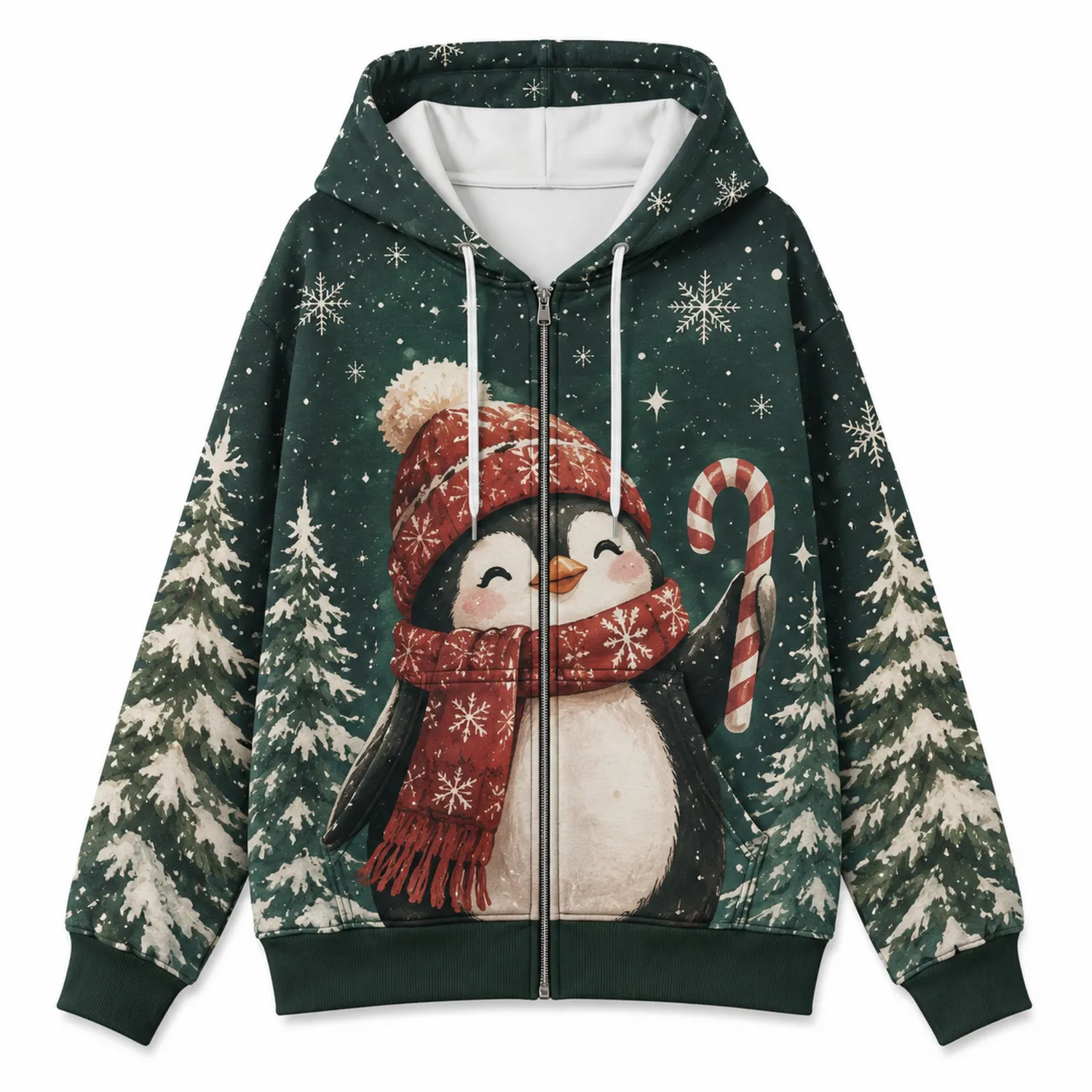 Sudadera con Capucha de Navidad Pingüino Verde