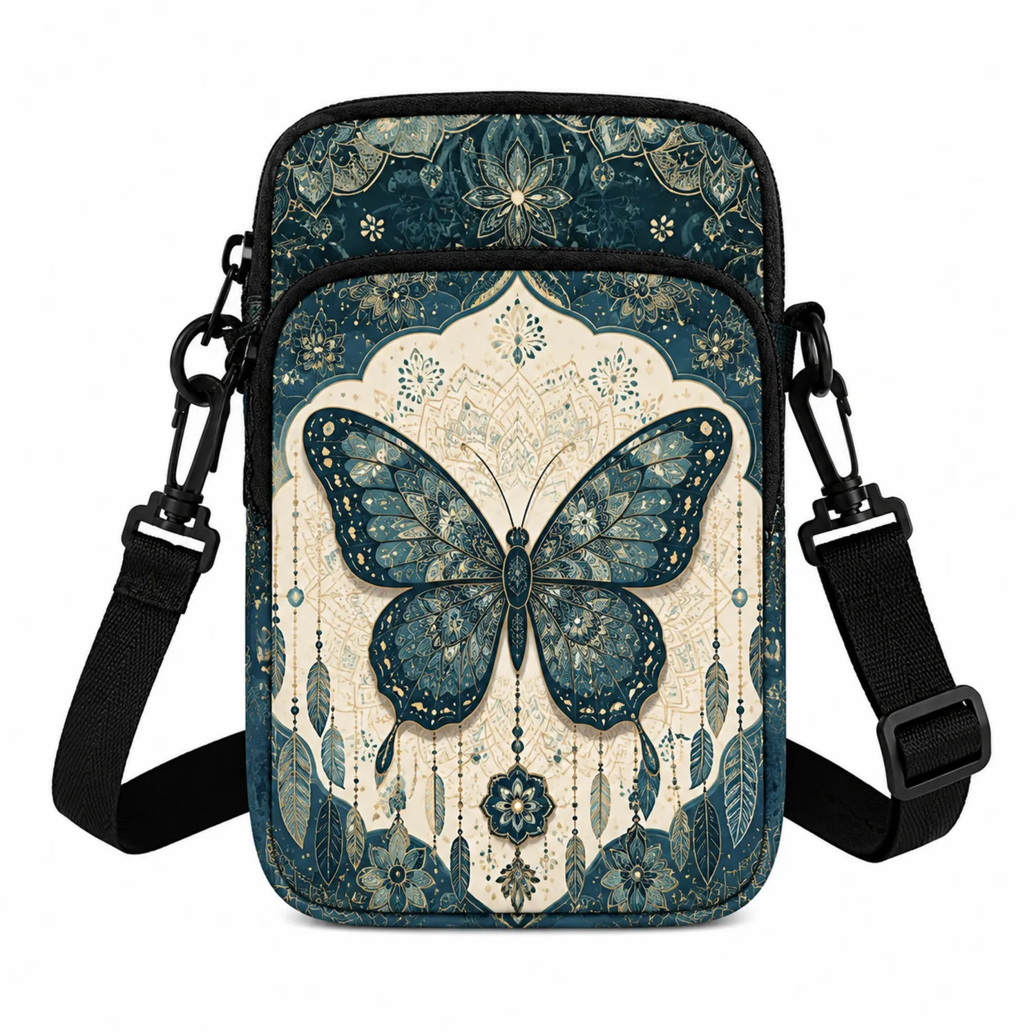 Sac Bandoulière Papillon Bohème Bleu et Beige-Casmeloa