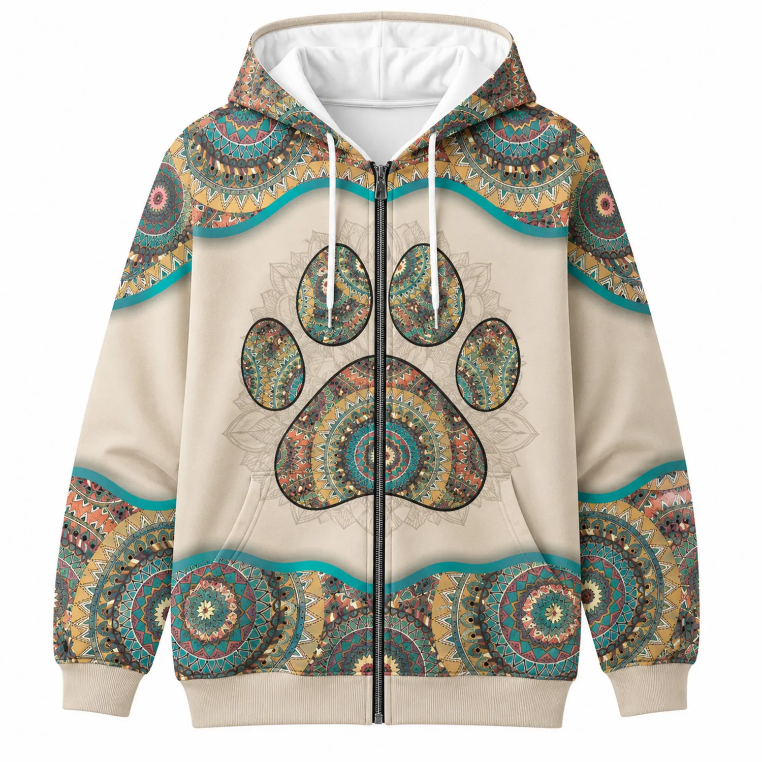 Sweat à Capuche Motif Patte Mandala Multicolore-Casmeloa