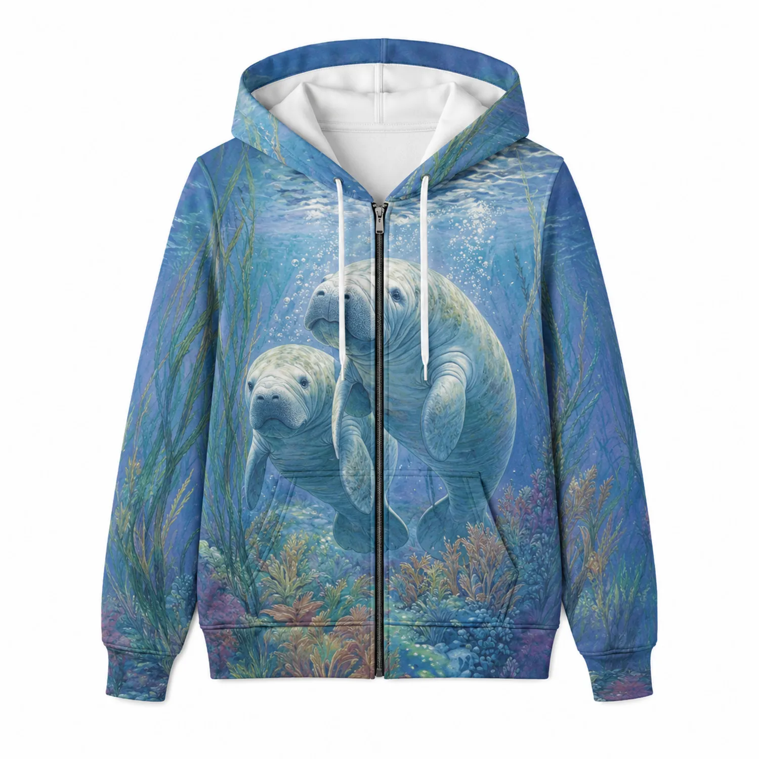 Veste à Capuche Imprimée 3D Lamantin Bleu-Casmeloa