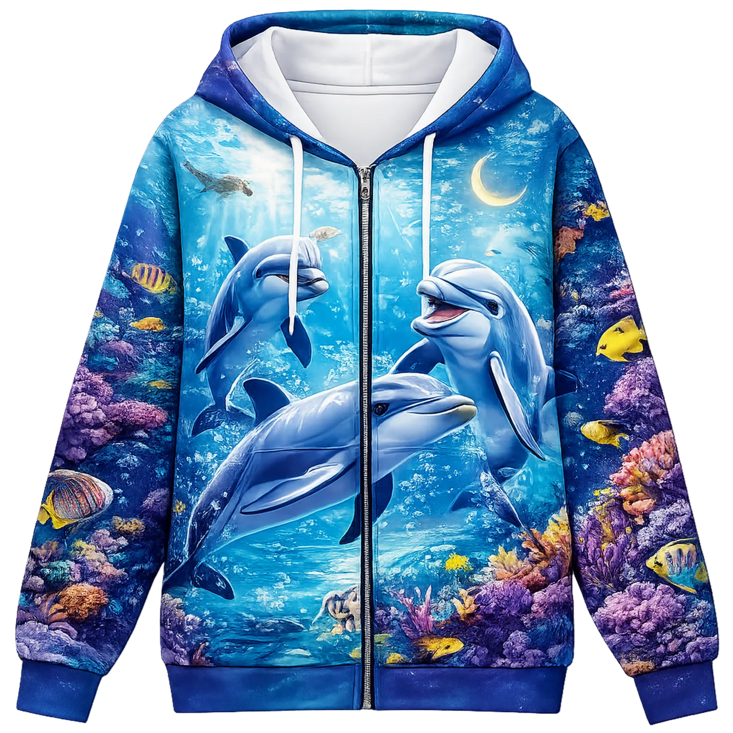 Sweat à Capuche Unisexe Motif Dauphins Océan Bleu-Casmeloa