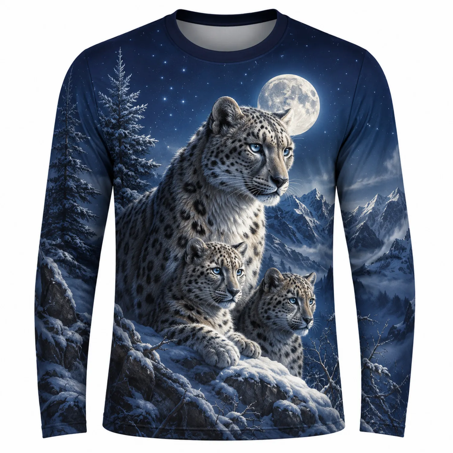T-shirt homme manches longues motif léopard des neiges-Casmeloa