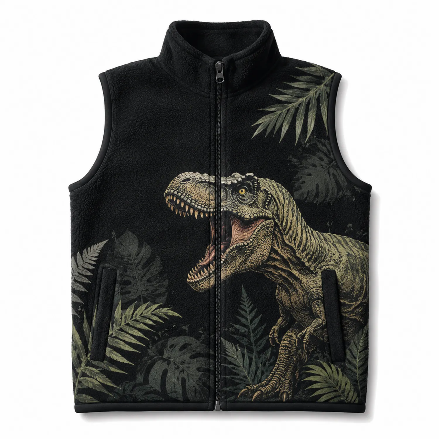 Gilet Noir sans Manches avec Motif Dinosaure-Casmeloa