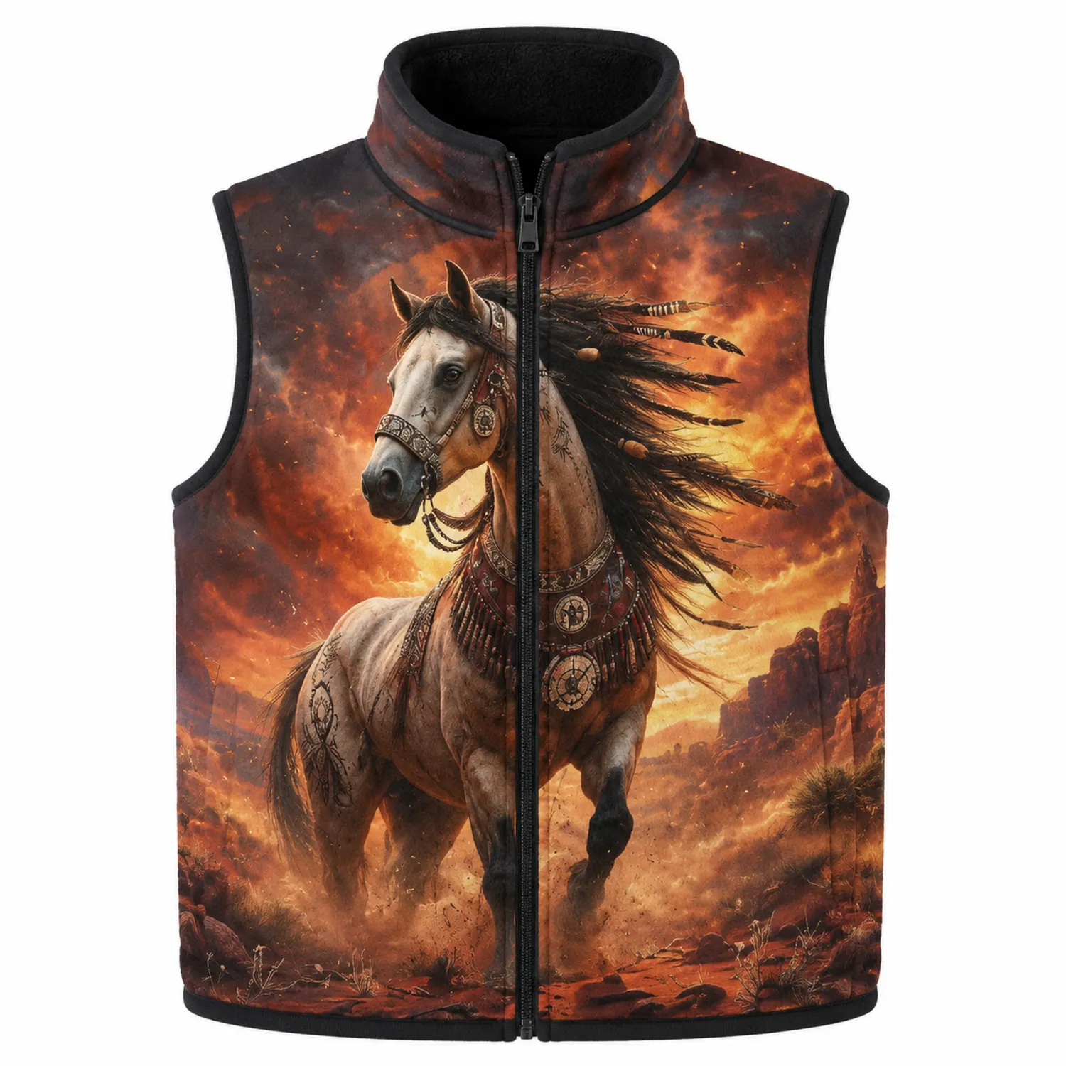 Veste sans Manches Imprimée Cheval Multicolore pour Hiver-Casmeloa