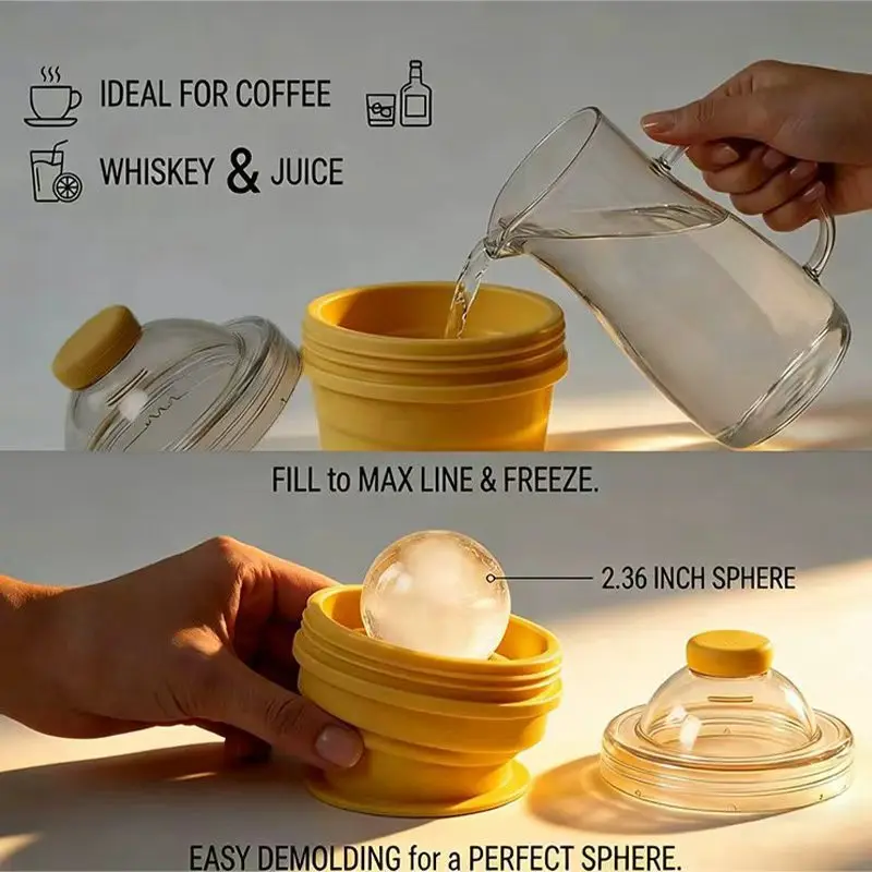 Folding ice hockey cup, silicone cup, summer ice hockey folding water cup, creative silicone ice cube mold, large spherical homemade whiskey freezer. Reusable Coffee