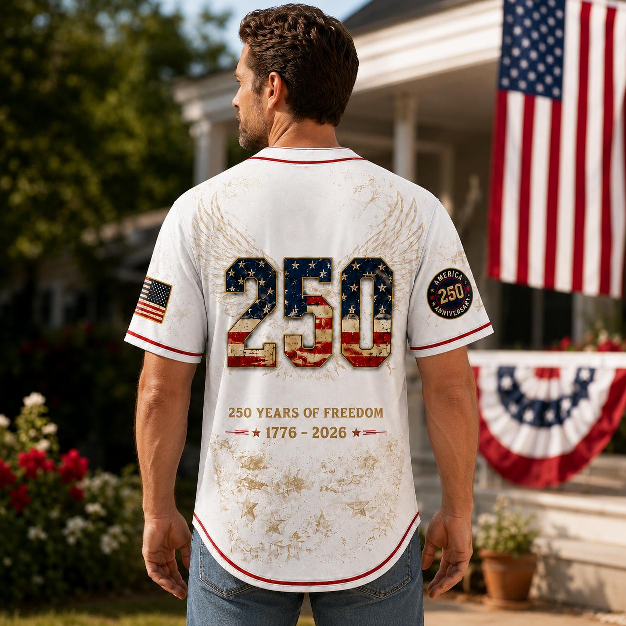 Men's USA 250th Anniversary Baseball Jersey Patriotic American Flag Eagle Button Down Shirt 1776-2026, Vintage Distressed 4th of July Independence Day Graphic Tee, Unisex Casual Sports Top for Men Women, White