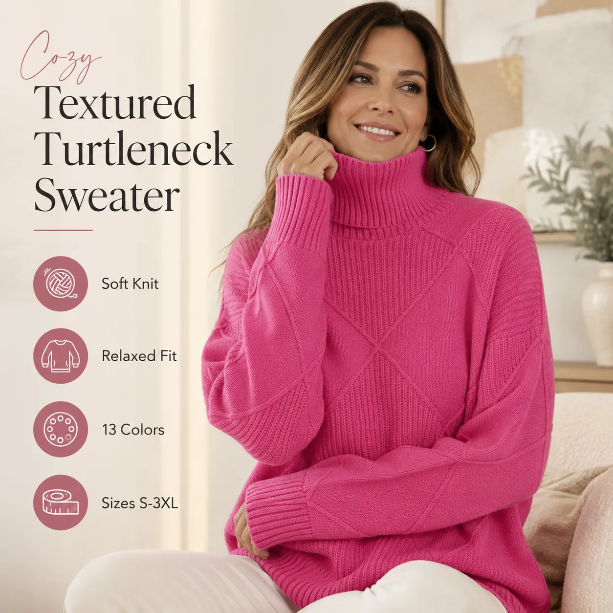 Women's soft textured knit turtleneck sweater