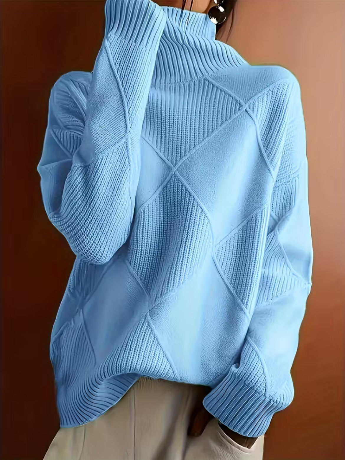 Women’s Cozy Textured Turtleneck Sweater – Relaxed Fit Soft Knit Pullover