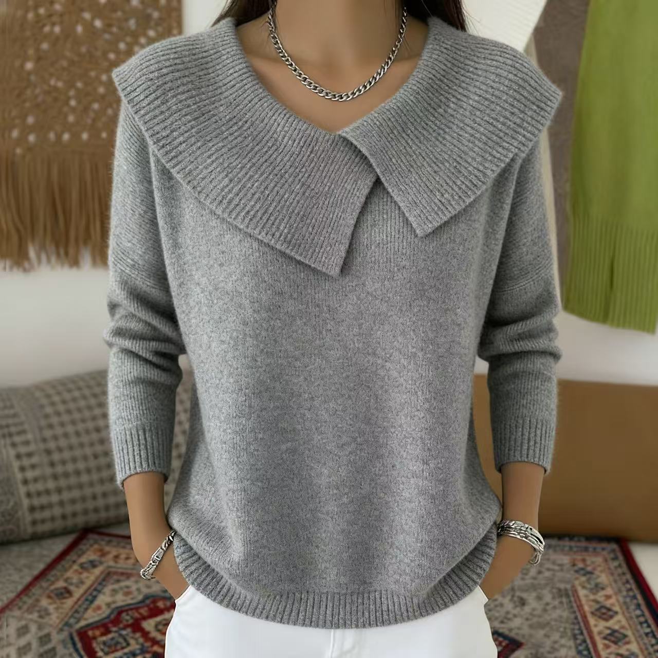 💥 Meilleure vente de l'hiver - ❄️Pull élégant rétro style années 80 à col rabattu, effet affinant la silhouette
