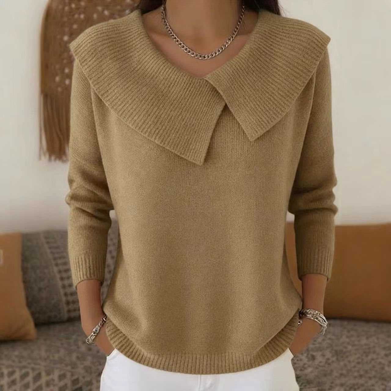 💥 Meilleure vente de l'hiver - ❄️Pull élégant rétro style années 80 à col rabattu, effet affinant la silhouette
