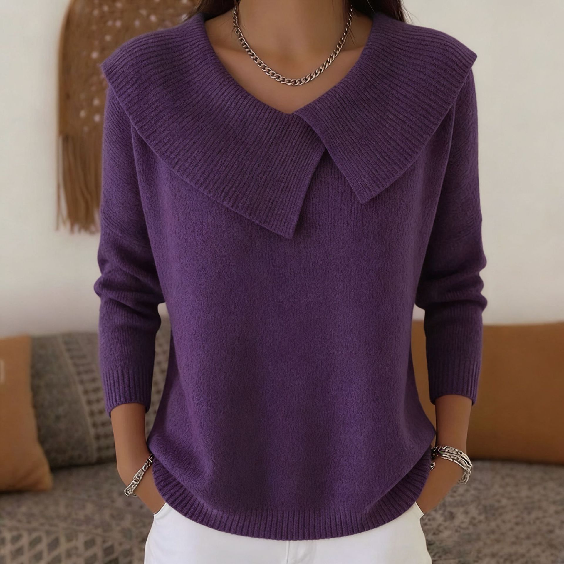 💥 Meilleure vente de l'hiver - ❄️Pull élégant rétro style années 80 à col rabattu, effet affinant la silhouette